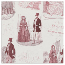 Röda Biedermeier och vitvintagefransk Toile Tyg