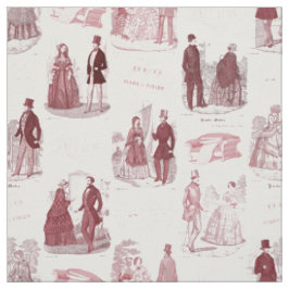 Röda Biedermeier och vitvintagefransk Toile Tyg