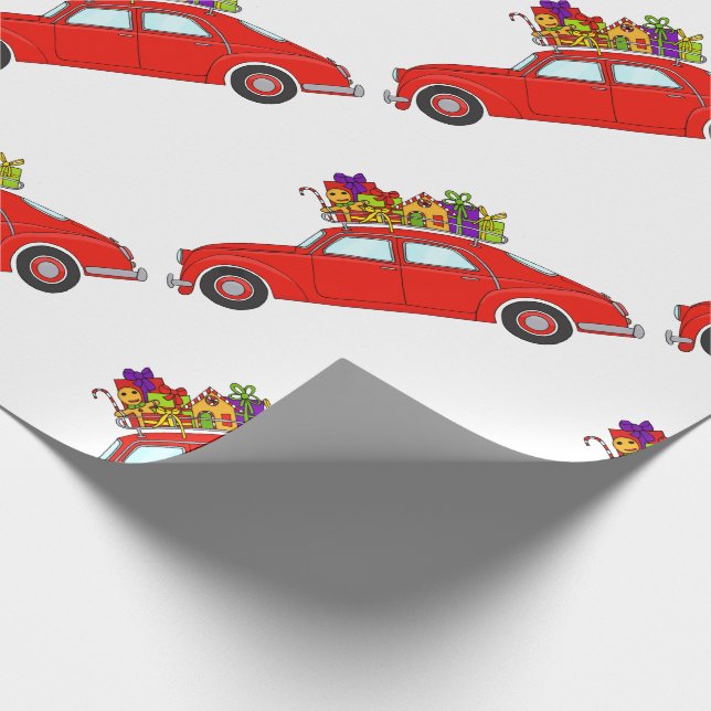 Röda bilar med julklappar Papprare Presentpapper (Hörn)