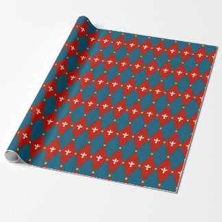 Röda blå argyle eller Diamond Motif Wrapping Pappe Presentpapper
