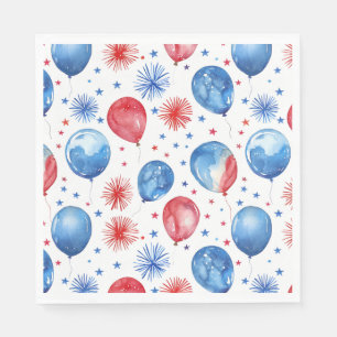 Röda blå ballonger 4:e juli Napkins Pappersservett