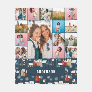 Röda blå botaniska moderna minimala pampas 15 foto fleecefilt