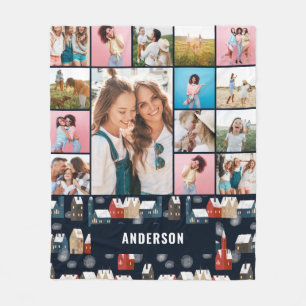 Röda blå botaniska moderna minimala pampas 15 foto fleecefilt