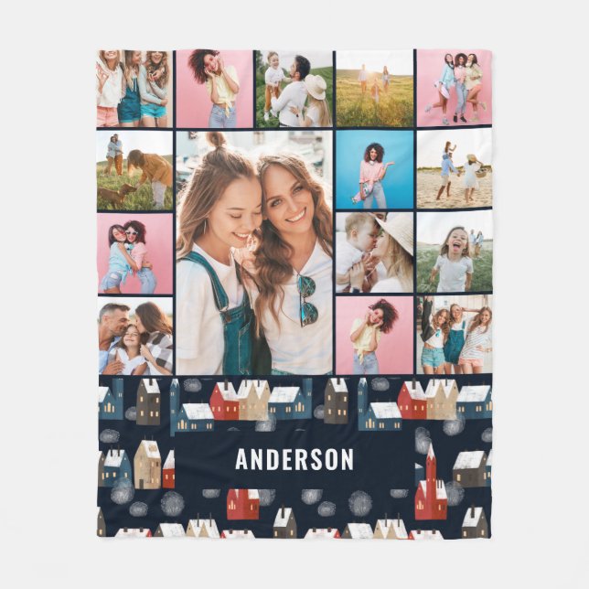 Röda blå botaniska moderna minimala pampas 15 foto fleecefilt (Framsidan)