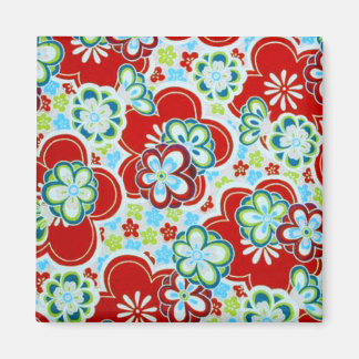 Röda, blå, Grönt och vita blommor Magnet