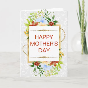 Röda Blå & Gula Blommor & Guld Mors Dag Kort