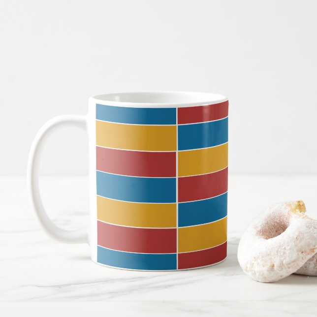Röda Blå Gula Ränder Kaffemugg (Med munk)