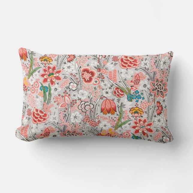 RÖDA BLÅ GULA VILD BLOMMOR TULPANER, BLAD BLOMSTER LUMBARKUDDE (Framsida)