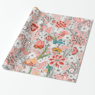 RÖDA BLÅ GULA VILD BLOMMOR TULPANER, BLAD BLOMSTER PRESENTPAPPER