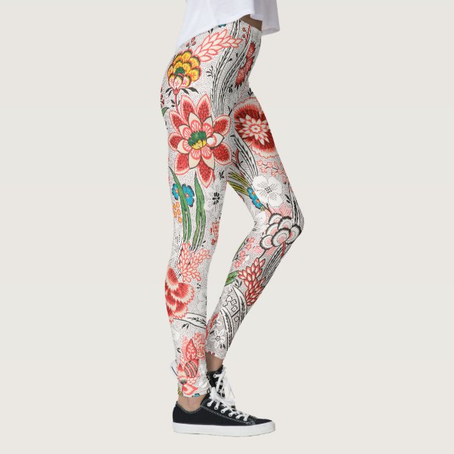 RÖDA BLÅ GULA VILD BLOMSTER TULPANER,BLAD BLOMSTER LEGGINGS (Höger)