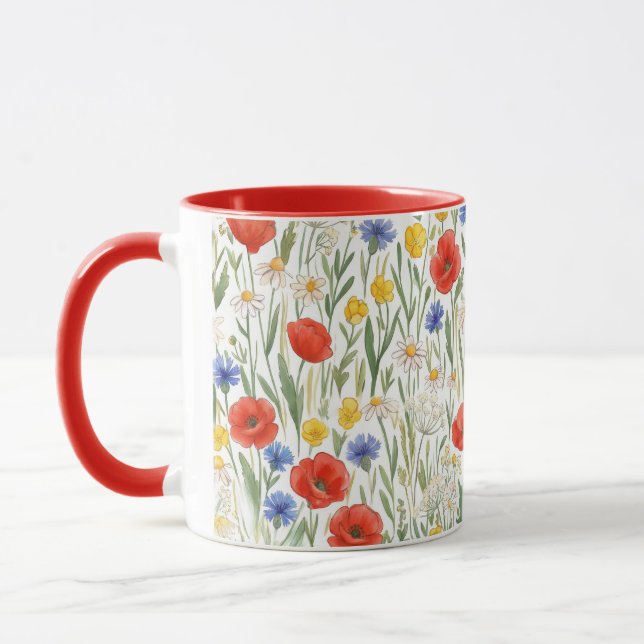 Röda Blå Gula Vildblommor Blommor Botanik Mugg (Vänster)