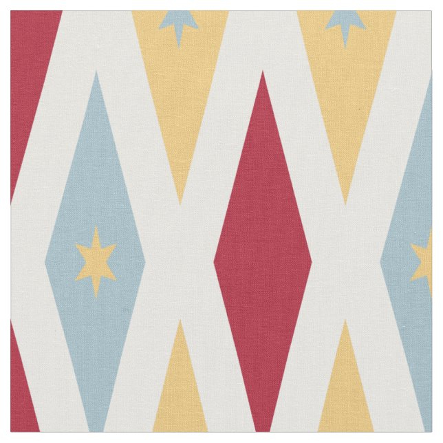 Röda blå Gulter, diamanter och stjärnor, mittårhun Tyg (Närbild)