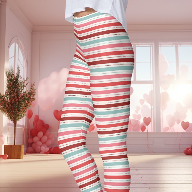 Röda Blå och Rosa Alla hjärtans dags-ränder Mönste Leggings (Skapare uppladdad)