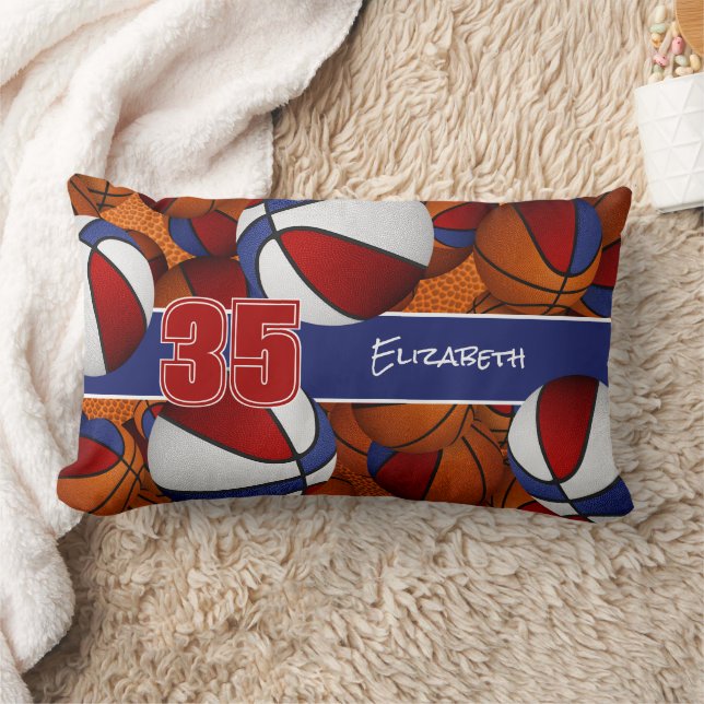 Röda blå partier av basketbollar, sportrum lumbarkudde (Filt)