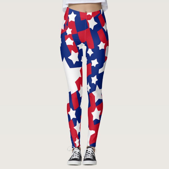 Röda & Blå Patriotiska Leggings för 4:e Juli (Framsida)
