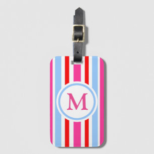 Röda Blå Rosa Godisränder Monogram Bagagebricka