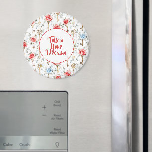 Röda Blå Rosor Guld Nycklar Magnet