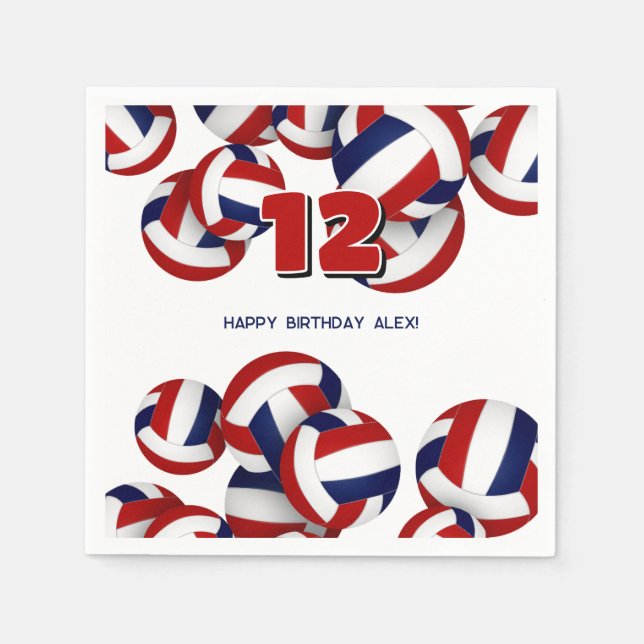 Röda blå volleybollar flick kalas pappersservett (Framsidan)