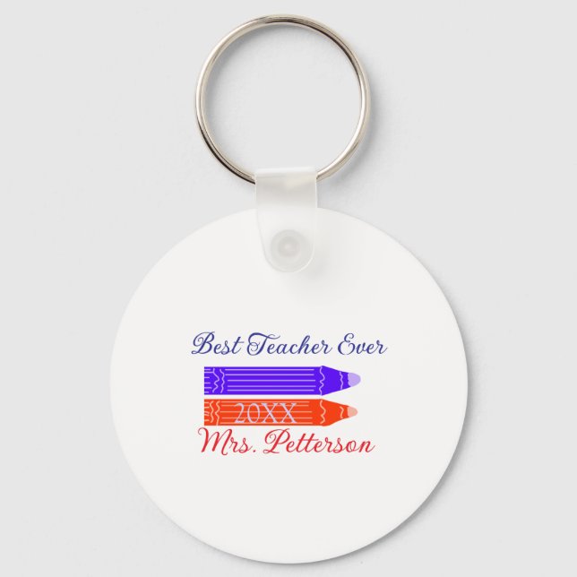 Röda blåa kritor är den bästa läraren som någonsin nyckelring (Framsida)