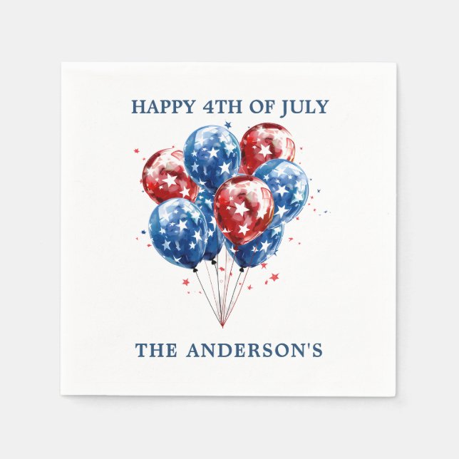 Röda blåballonger med vattenfärg USA:s flagga 4 ju Pappersservett (Framsidan)