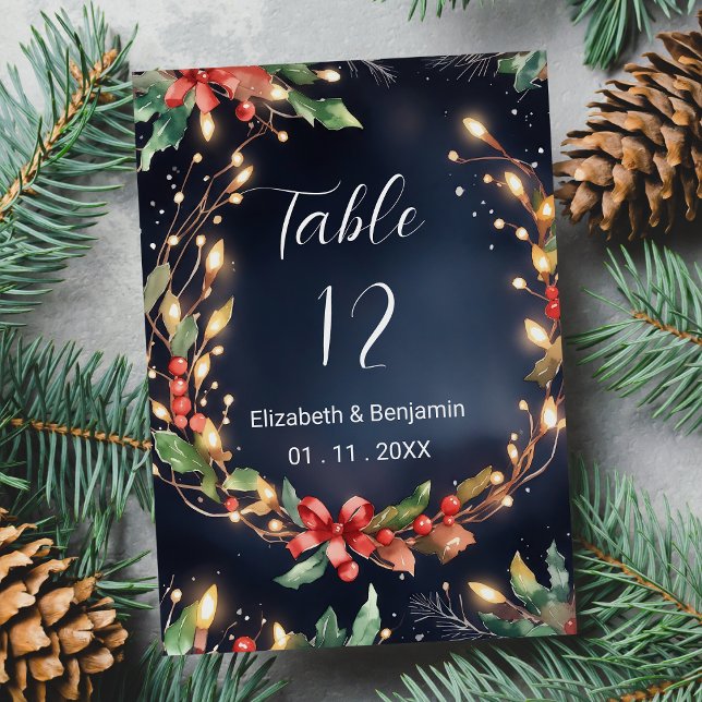 Röda blåblå julblommor, Bordsnummer (Red blue Christmas flower wreathe Table Numbers)