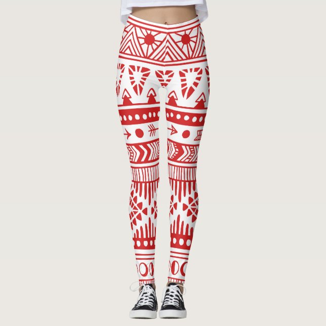 Röda Bläck Doodle. Leggings (Framsida)