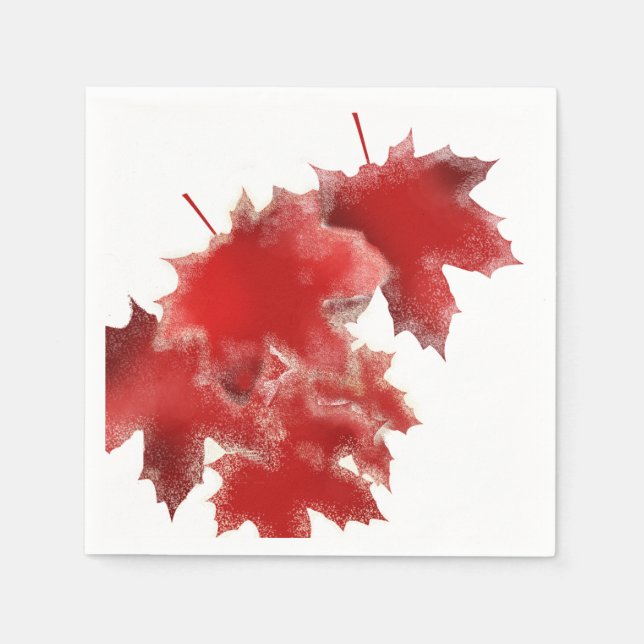 Röda blad med snö Papperstallrikar Pappersservett (Framsidan)