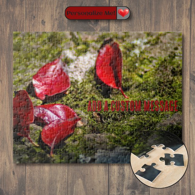 Röda blad på en sten pussel (Red Leaves on a Rock Jigsaw Puzzle)