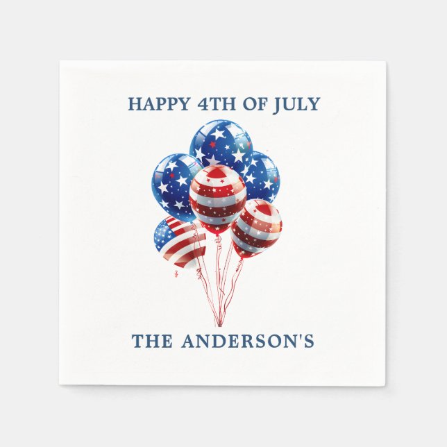 Röda blåvita ballonger med vattenfärg USA-flagga 4 Pappersservett (Framsidan)