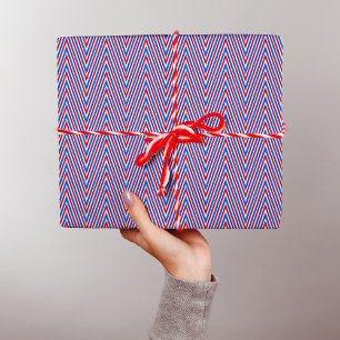 Röda blåvita Chevron Rand - Trippy Abstrakt Presentpapper