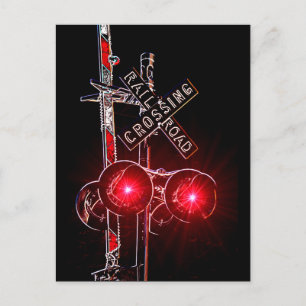 Röda blinkande neon Railroad Crossing Signals Vykort
