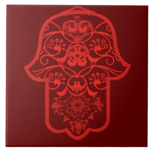 (Röda) blom- Hamsa, Kakelplatta