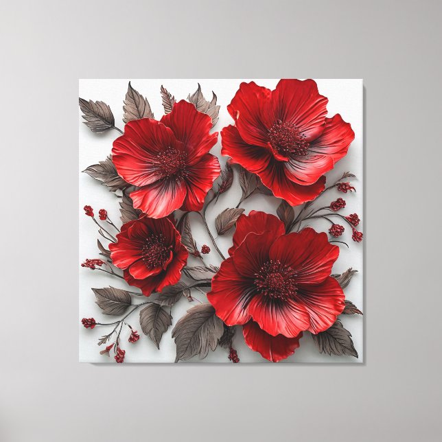 Röda blomblad Natur Väggkonst Canvas Stil 🌺 (Framsida)