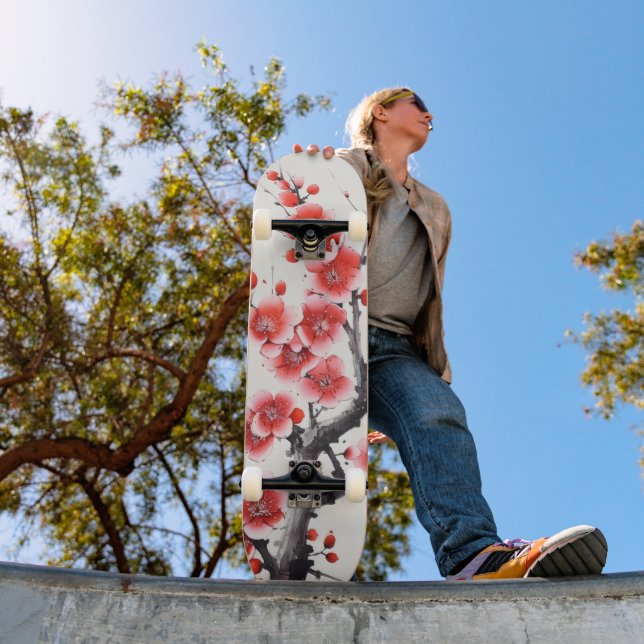 Röda Blommande Blommor Mini Skateboard Bräda 18,5 Cm (Utomhus 1)