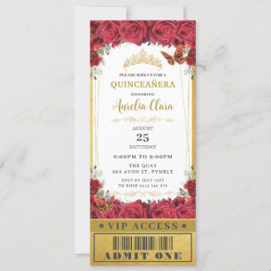 Röda blommande rosor Quinceañera Sweet 16 VIP-bilj Inbjudningar