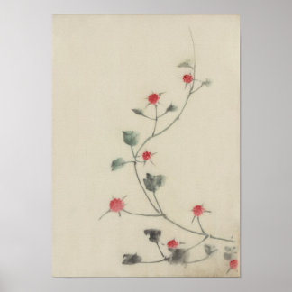 Röda Blommar på Vine Hokusai japansk finkonst Poster