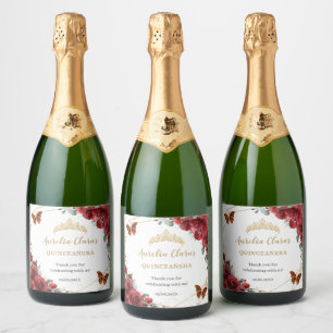 Röda blommiga fjärilar Guld Quinceañera födelsedag