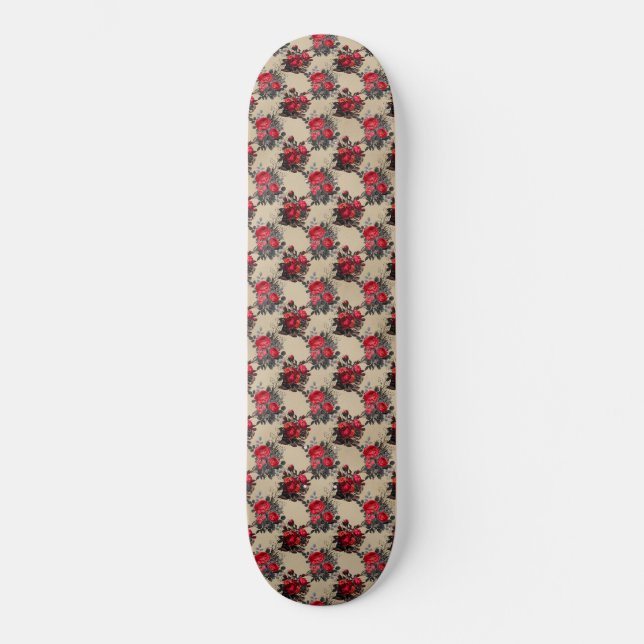 Röda blommiga kluster Mönster Mini Skateboard Bräda 18,5 Cm (Framsida)