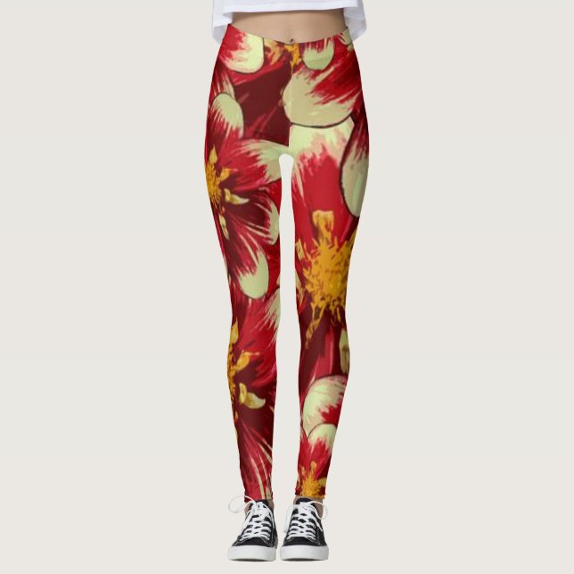Röda blommiga Leggings (Framsida)