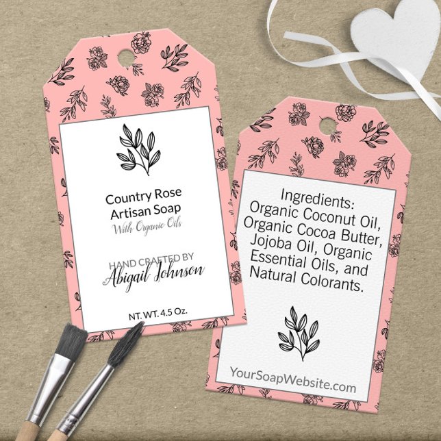 🧼🌿 🌹 Röda Blommiga Presentkort för Hemlagad Två Presentetikett (🧼🌿 🌹 Blush Floral Gift Tags for Handmade Soap
)