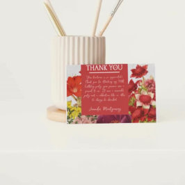 Röda Blommigtar i fetstil - tack för ditt kort