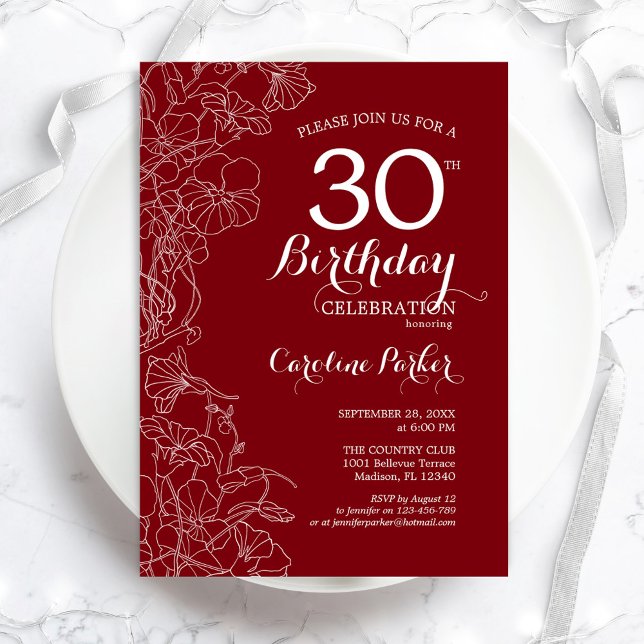 Röda Blommigten 30års födelsedag Party Inbjudningar (Skapare uppladdad)