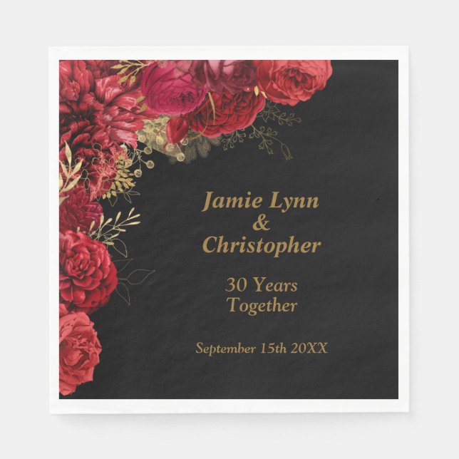 Röda Blommigten Bröllop-årsdagen Pappersservett (Framsidan)