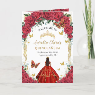 Röda Blommigten Dress Guld Quinceañera-order om hä Program