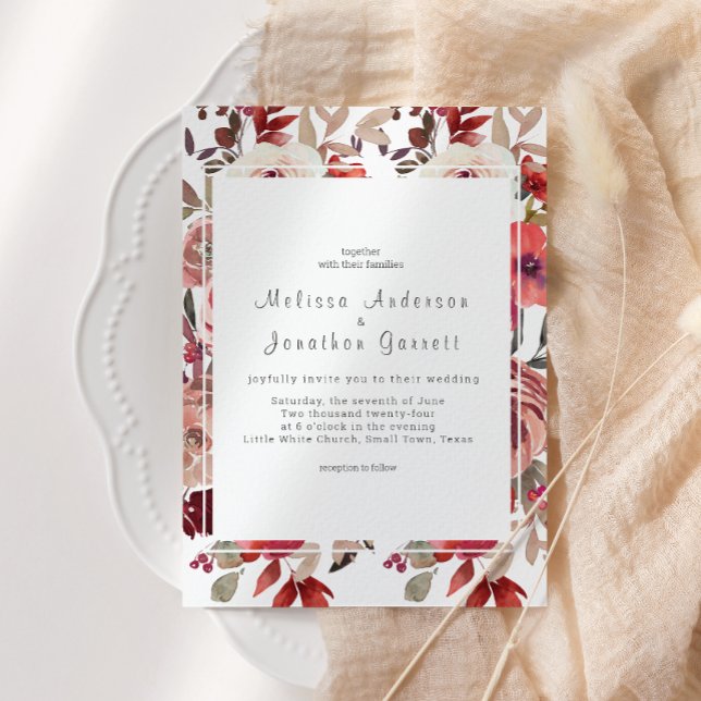 Röda  Blommigten Ro Bröllop Inbjudningar (Skapare uppladdad)