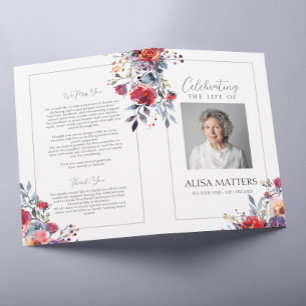 Röda Blommigtens begravningsprogram för att fira l Reklamblad