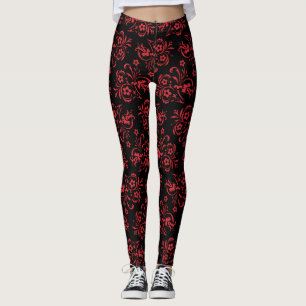 Röda Blommönstret Kvinnors Athletic Leggings