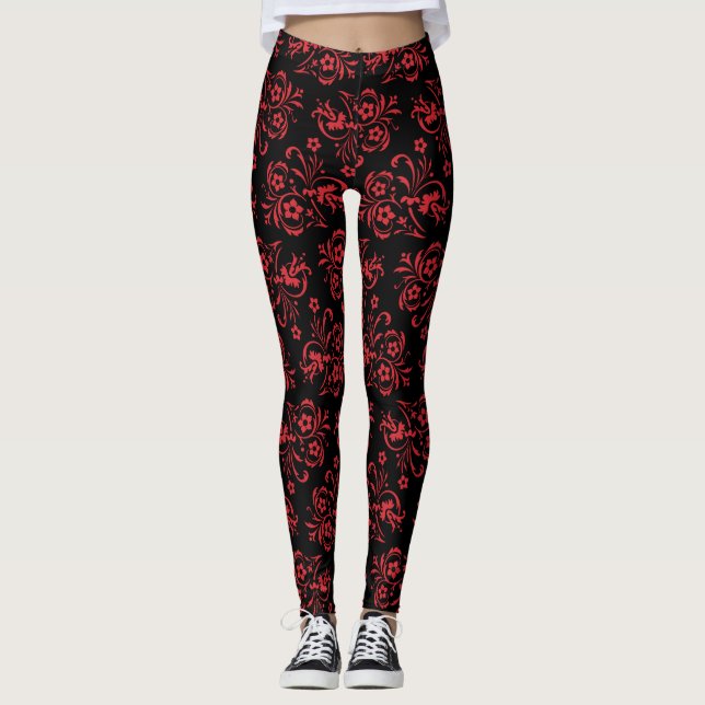 Röda Blommönstret Kvinnors Athletic Leggings (Framsida)