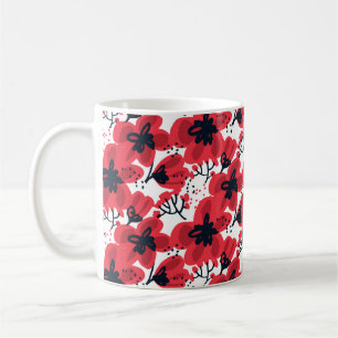 Röda blommor av abstrakt hand plockade, sömlös mön kaffemugg