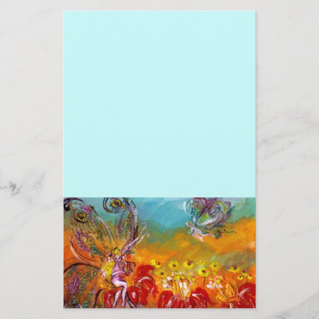 RÖDA BLOMMOR, blå Brevpapper (Framsida)